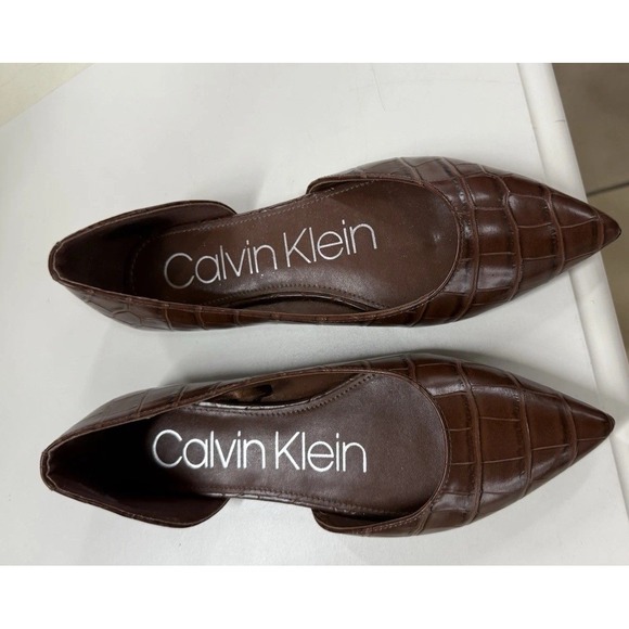Calvin Klein Kconara Single Sided D'orsay Flats Faux Leather Brown Sz 6.5 - Picture 3 of 6